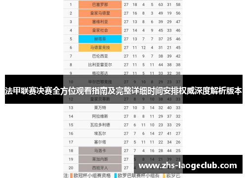 法甲联赛决赛全方位观看指南及完整详细时间安排权威深度解析版本